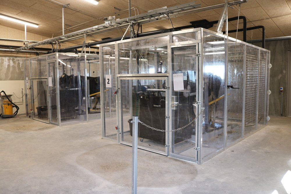 Two of the four new methane chambers in the intensive barn. Photo: Linda S. Sørensen.
